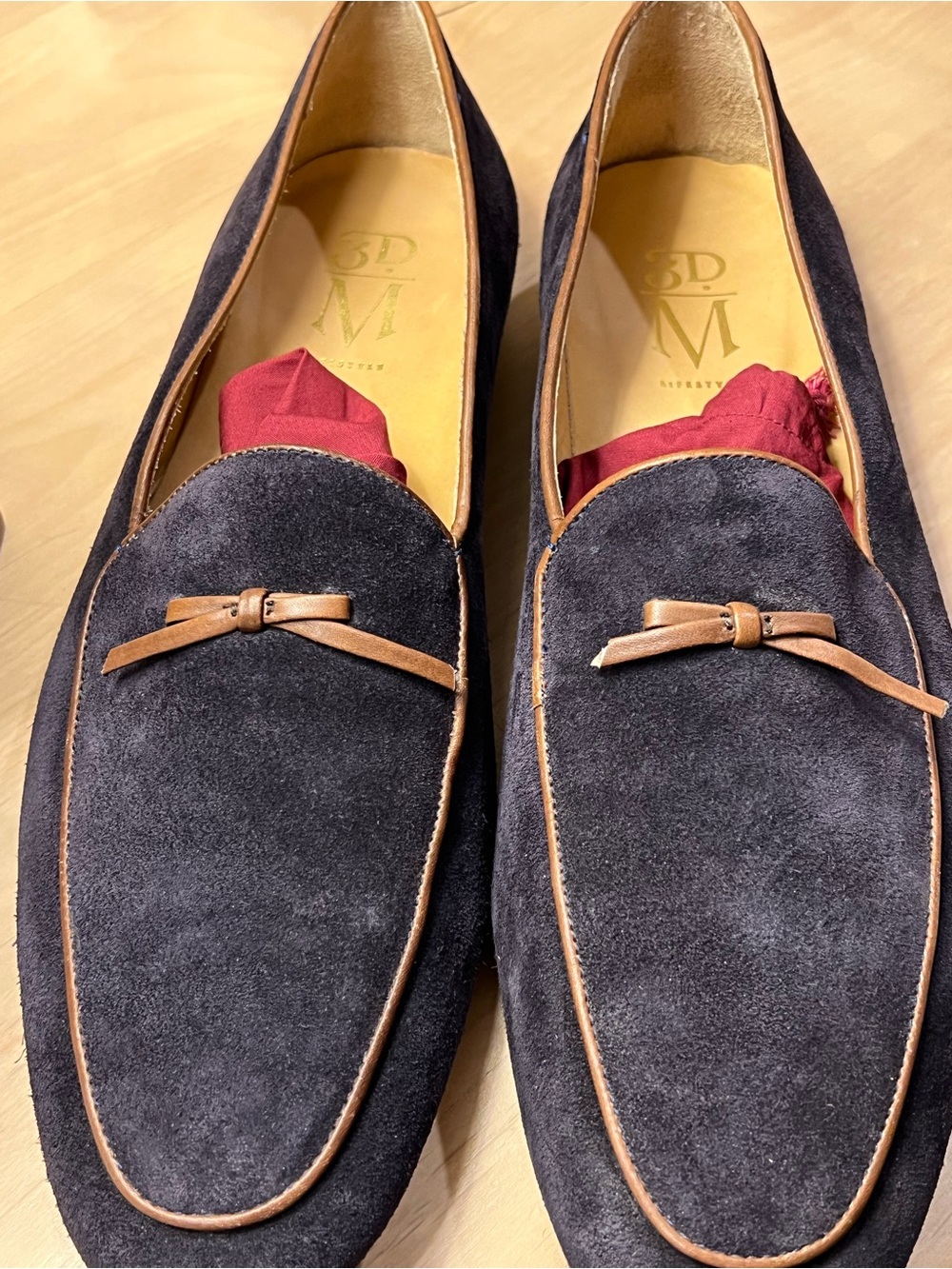 3D M Suede Slip-On Loafers with Tan Leather Trim - Black